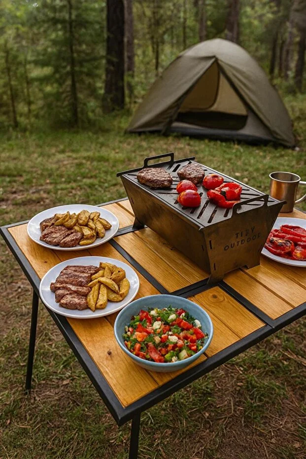 Kamp Masası Mangallı Masa Barbekü Masası Katlanır Kamp Masası, Piknik Masası, Bahçe Ve Balkon Masası